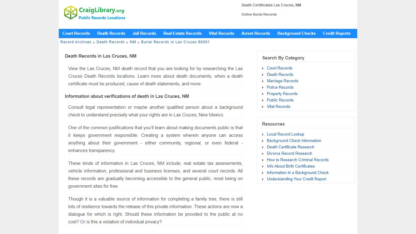 Death Certificates Las Cruces, NM - Online Burial Records